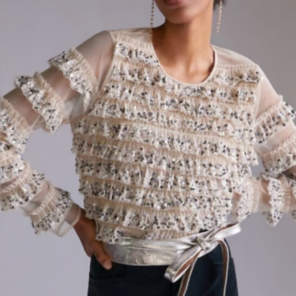 Anthropologie LetMeBe Sequined Tulle Top Size Medium